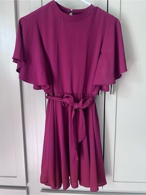 GB Girl Maroon Red Elegant Flutter-Sleeve Dress - Size Large - Like New